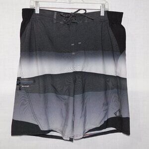 Point Zero Black Gray Striped Lined Board Shorts Swim Mens XL ( 1X )